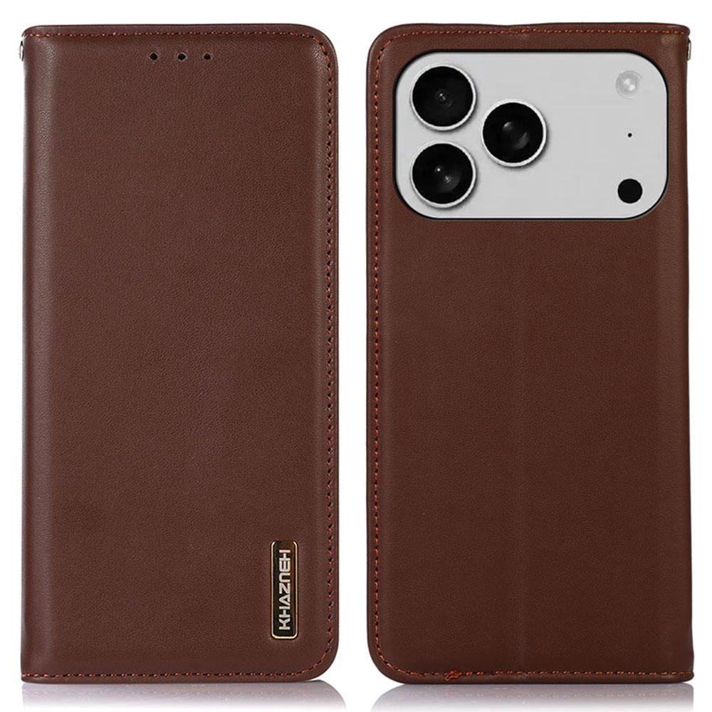 

KHAZNEH Чехол-кошелек из натуральной коровьей кожи для iPhone 17 Pro Max, текстура наппа Brown