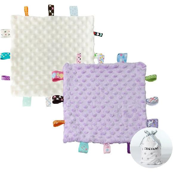 CREVENT Tag Security Blankets for Babies, Soft Small Taggie for Boys Girls, Baby Comforter Sensory Blanket, Great Gifts for Birthday Baby Shower