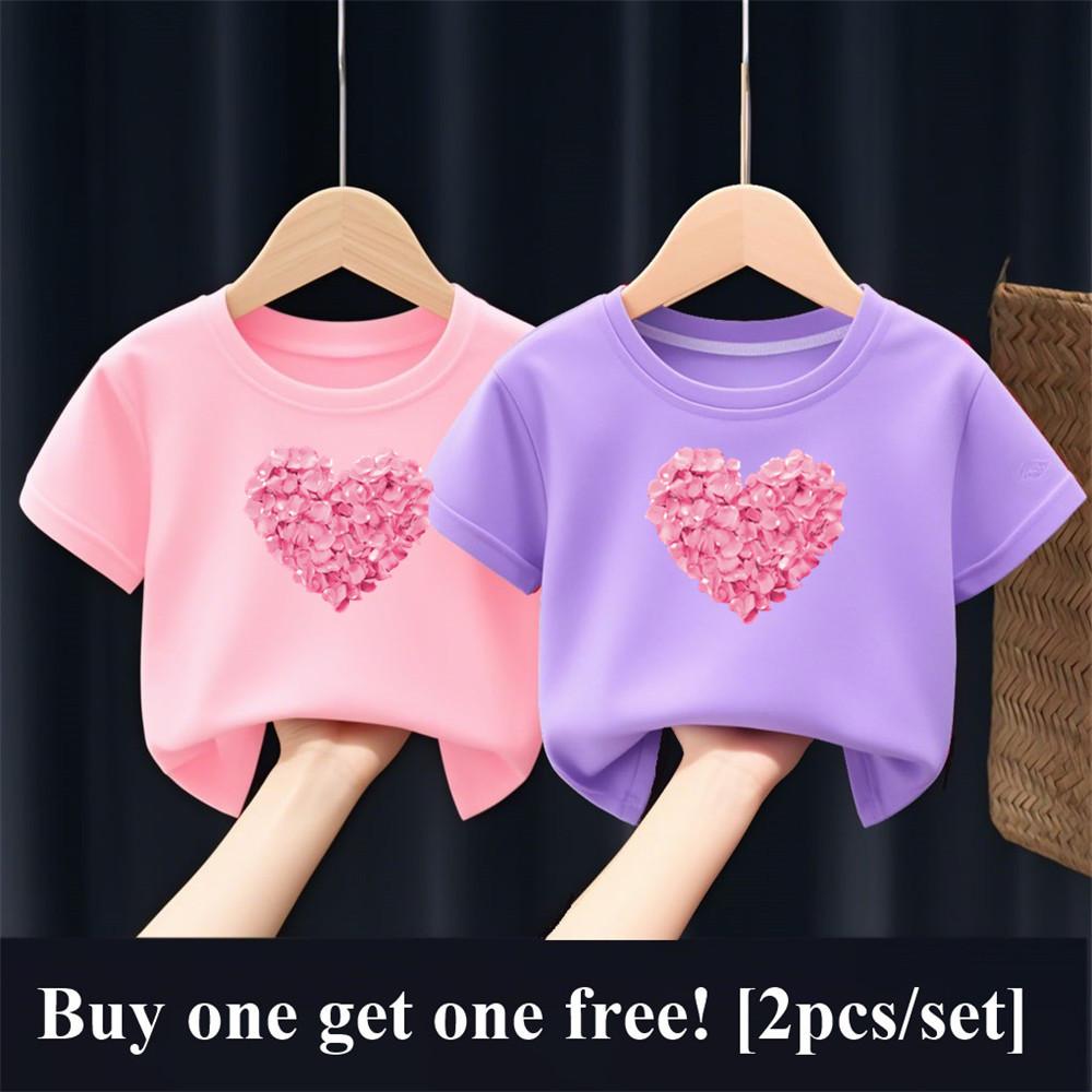 Девочки Мода Лето Лучшие Друзья Футболка 2шт/Комплект Сердце Цветок Футболки Рубашка Короткий Рукав Сестра Парный Наряд Детские Топы 100
