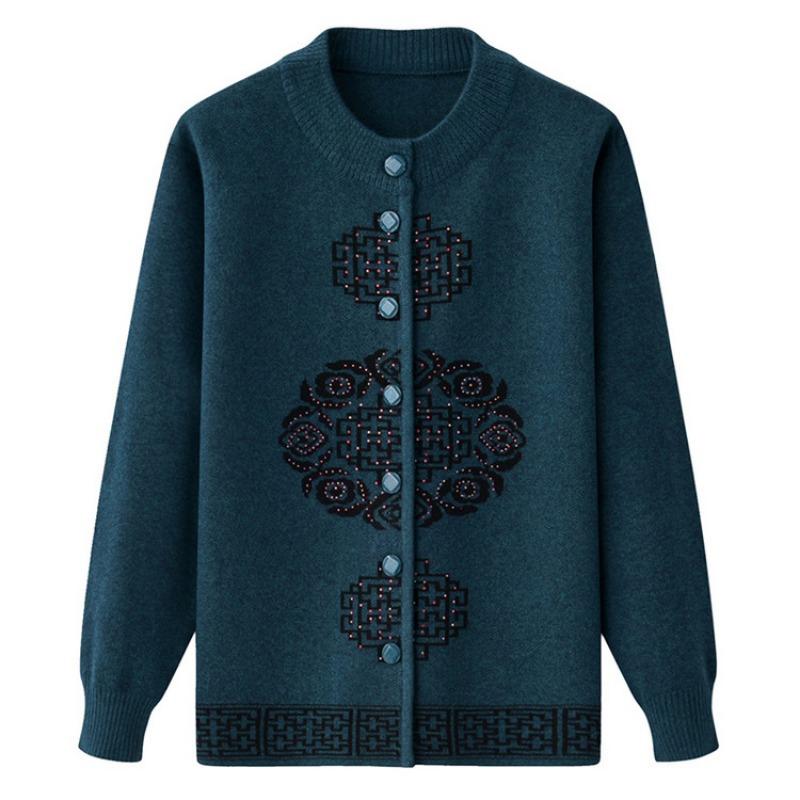 Mom's New Skills New Year's Festive Top In the Elderly Knitted Sweater Cardigan Piled Thickened Grandma Sweater Jacket