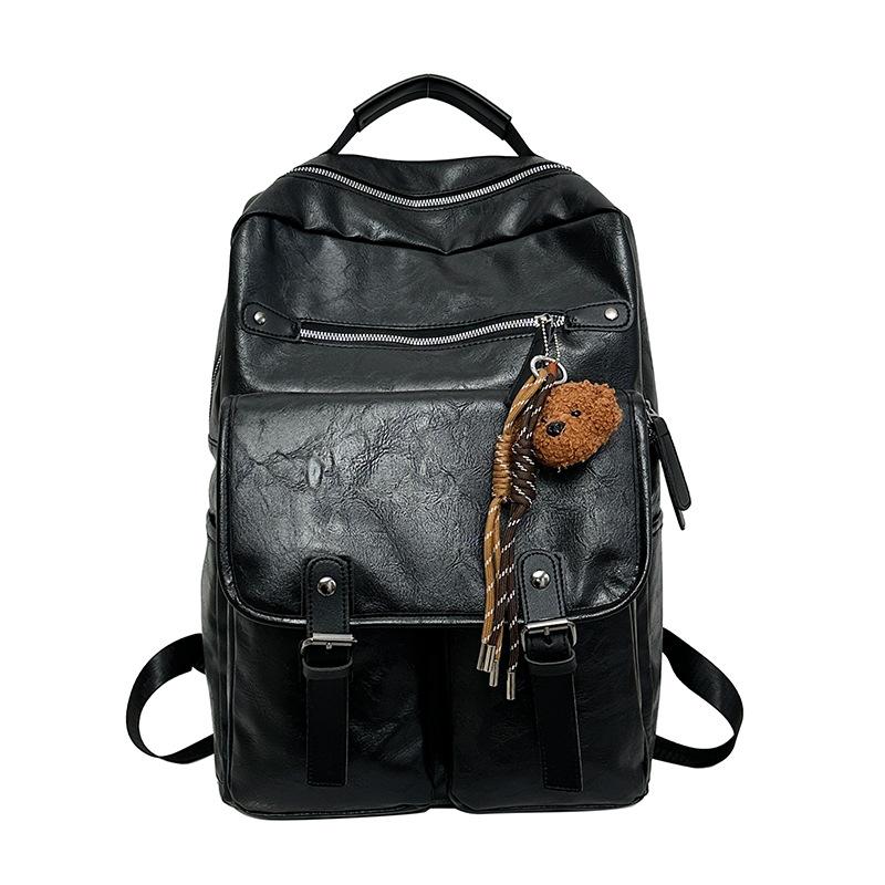Schoolbag new trendy and cool student schoolbag European and American retro style PU backpack men's and women's large-capacity casual backpack