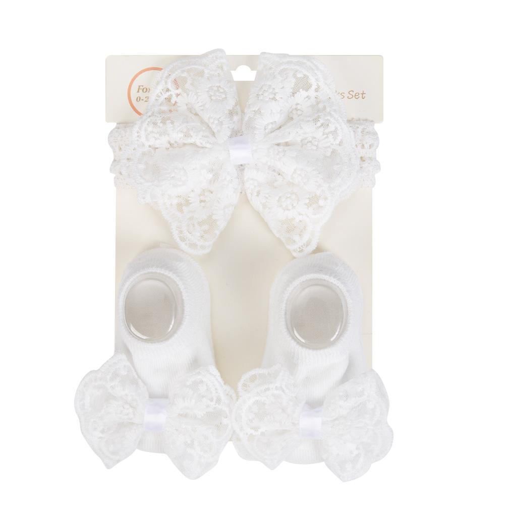 3 Stück/Set Creme Spitze Baby Stirnbänder&Socken Neugeborene Prinzessin Mädchen Breit Strass Perle Elastische Haarbänder Kinder Kopfschmuck Po Requisiten