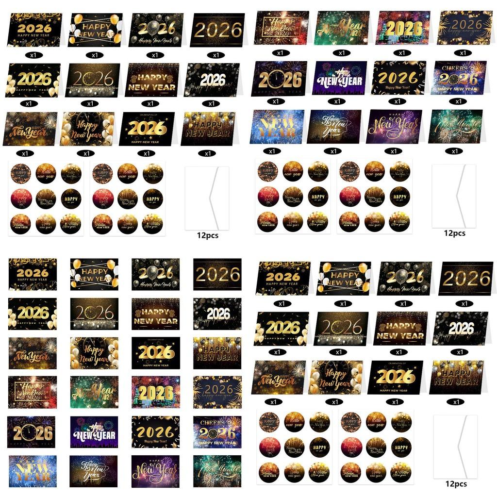 Year New Greeting Card With Gold Black Color Greeting Cards Envelopes And