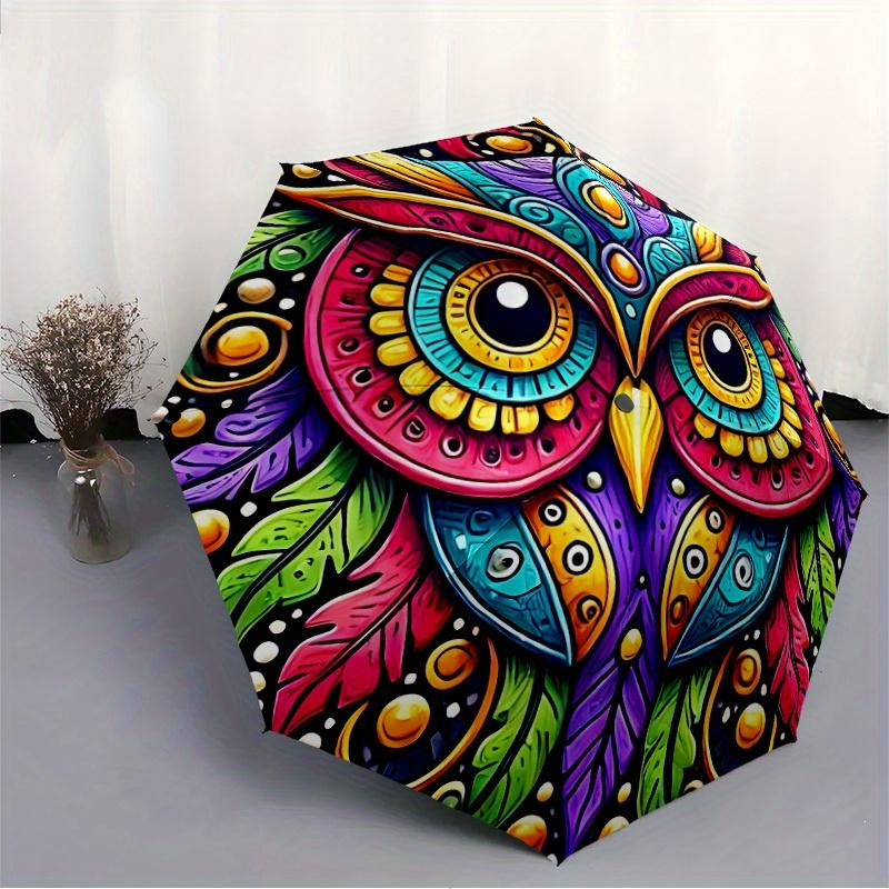 1 Stück Bunter Eulen-Mandala Faltbarer Regenschirm Mit Ausgezeichnetem UV-Schutz, 8 Speichen Lässiger Langlebiger Leichter Tragbarer Reise-Regenschirm Für M