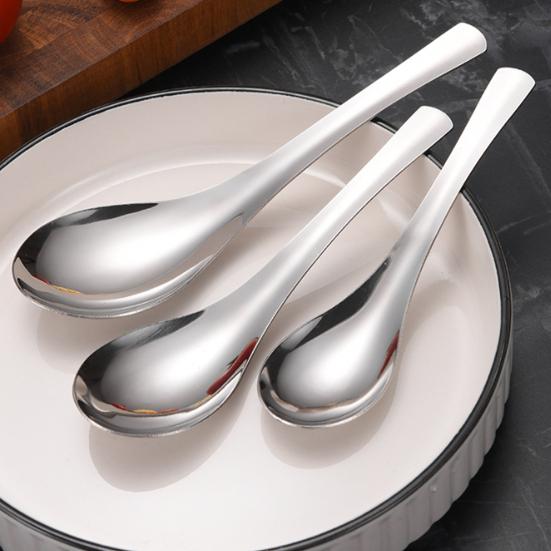 Stainless Steel Dinner Spoons Large Dessert Teaspoon with Round Edge Metal Cutlery for Home Kitchen Restaurant