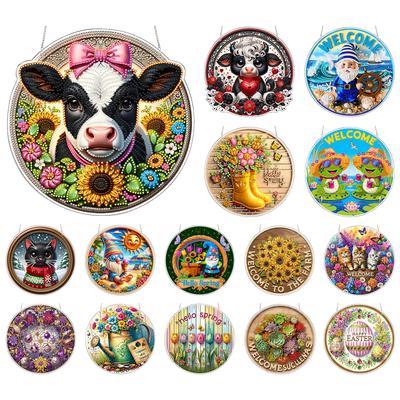 Animal Flower 2D Flat DIY Round Drill Diamond Pendants Double-Side Print Single Side Drill Hanging Gem Art Paintings Charm