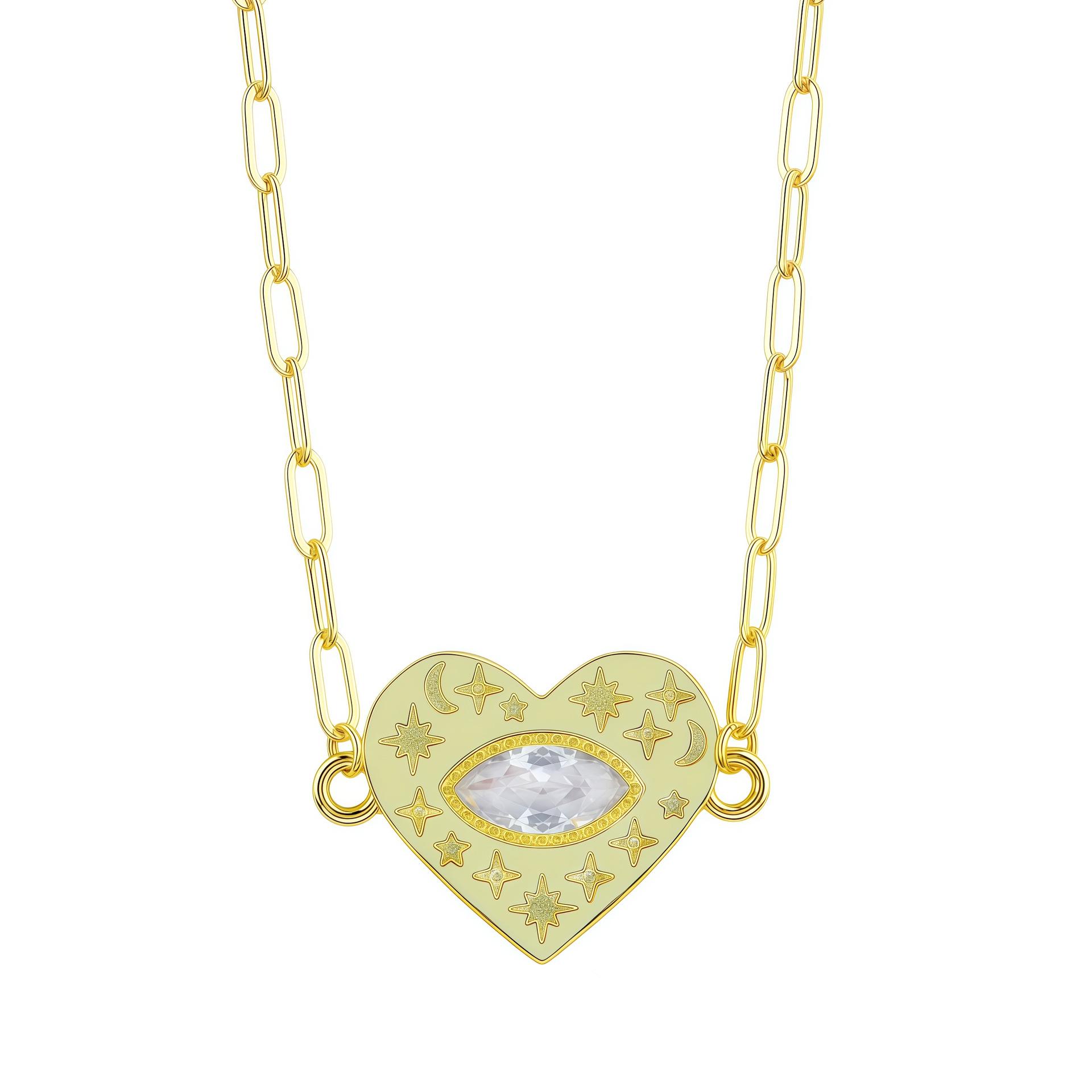 

Gold Heart-Shaped Zodiac Pendant Necklace with Zircon Inlay - European & American Niche Design Copper Plated with 18K Gold