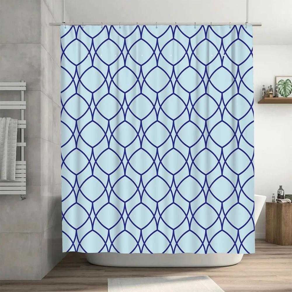 Modern Blue Geometric Shower Curtain Bath Room Decor Waterproof Fabric Shower Cane Privacy Panel Home Decoration for Bathroom In