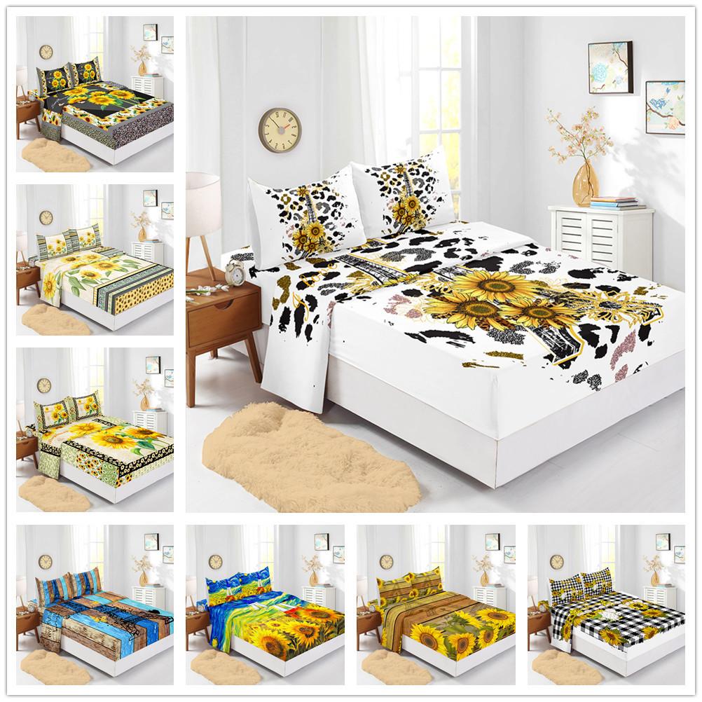 Four-Piece Mattress, Sunflower Digital Printing Mattress, Protective Cover, Bedding