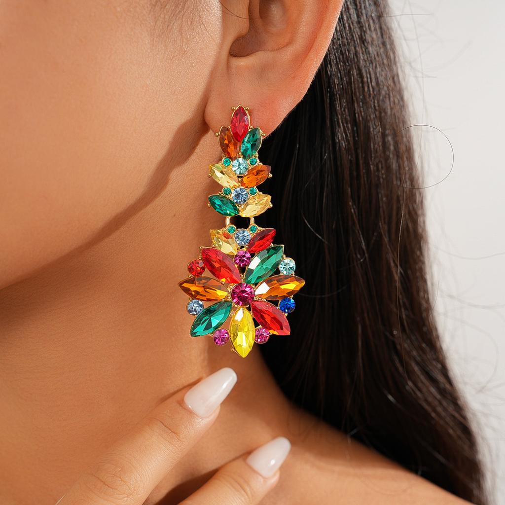 Glass Flower Leaf Colored Silver Needle Earrings Niche Fashion Court Style Earrings