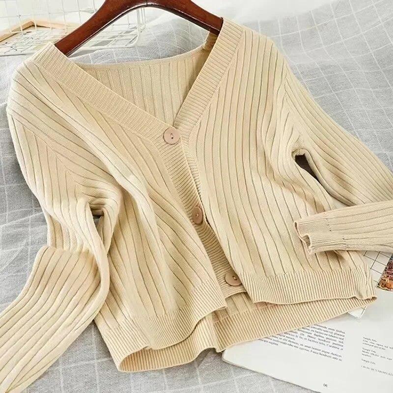 Autunno Csual Maglione cardigan lavorato a maglia con scollo a V Donna Inverno Moda Crop Maglioni Giacca manica lunga Cardigan casual Top 29761