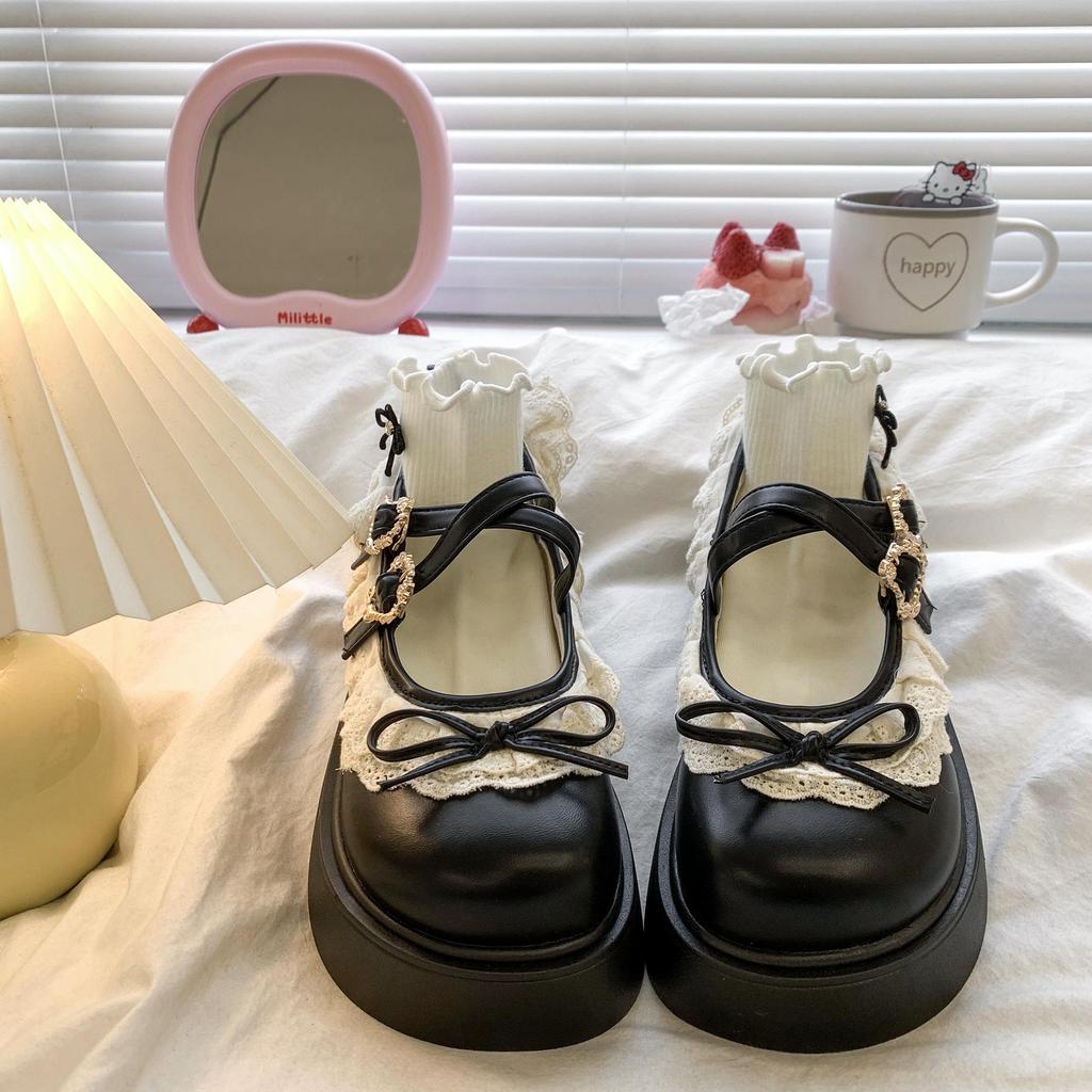 Plateau Mary Jane Schuhe für Damen 45cm Absatz Runde Zehenpartie Lolita Gothic Japanischer Koreanischer Stil PU-Leder Schwarz Braun