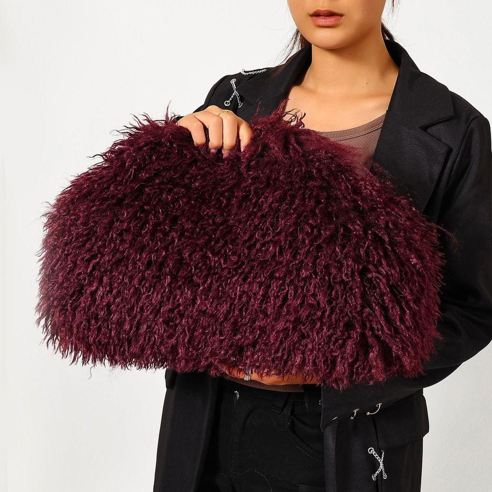 Portable Kiss Lock Clutch Bag Spicy Girl Fluffy Bag Retro Evening Bag Mobile Phone Bag