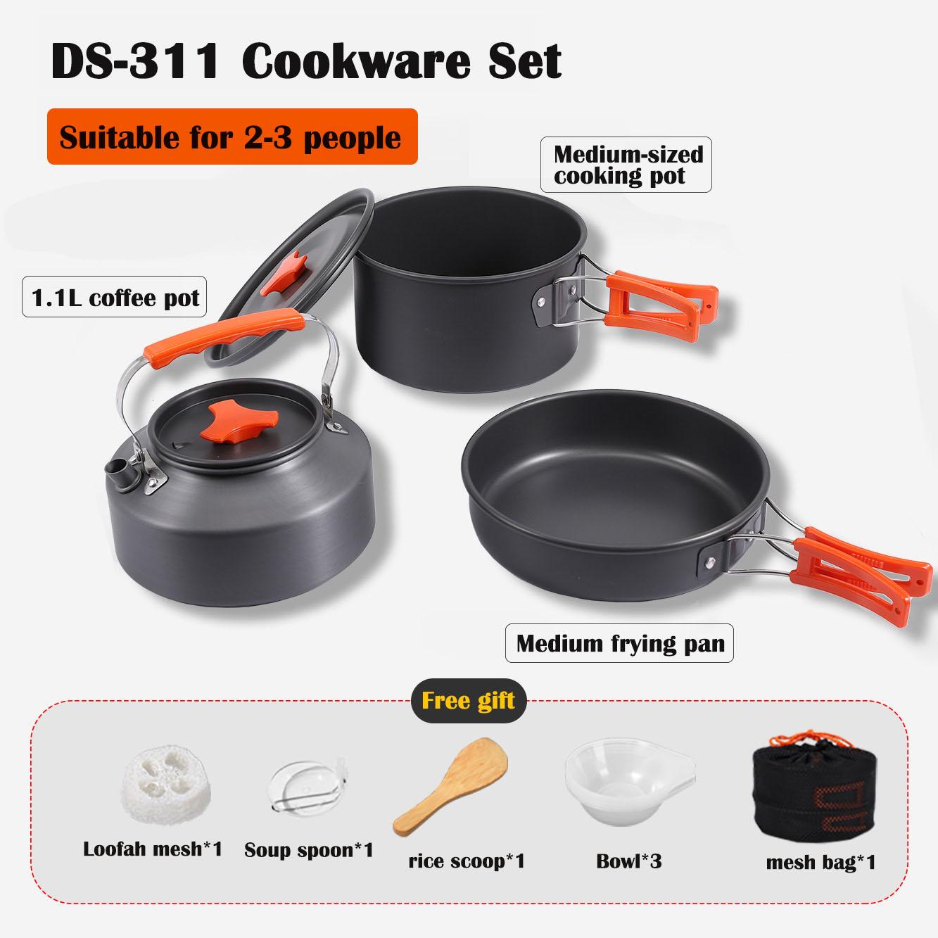 Camping Cookware Aluminum Camping Cooking Set Portable Camping Pots and Pans Set for Backpacking, Outdoor Cooking and Picnic оранжевый