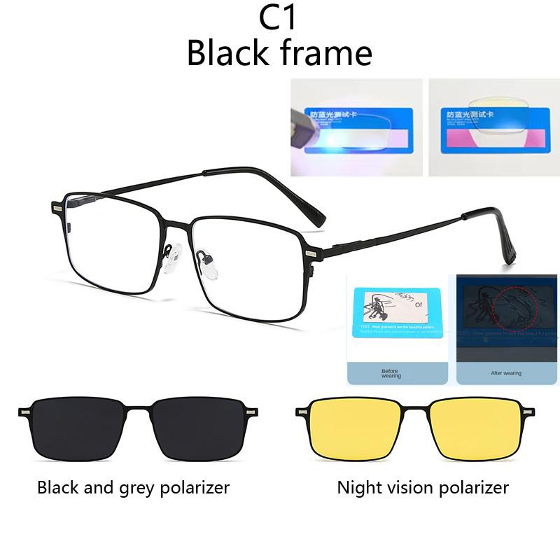 Sunglasses Small Square Stainless Steel Eyeglass Frame Polarizced Clips Magnetic On Glasses Optical Magnet Eyeglasses 3 IN 1