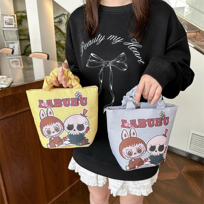 Labubu creative cartoon cute padded handbag Korean version high value ins style portable versatile bucket bag KTY