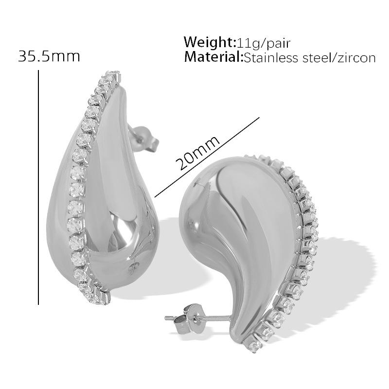 Europäische und amerikanische personalisierte Titanstahl einreihige Zirkon-beschichtete 18K hohle Wassertropfenohrringe Pendler