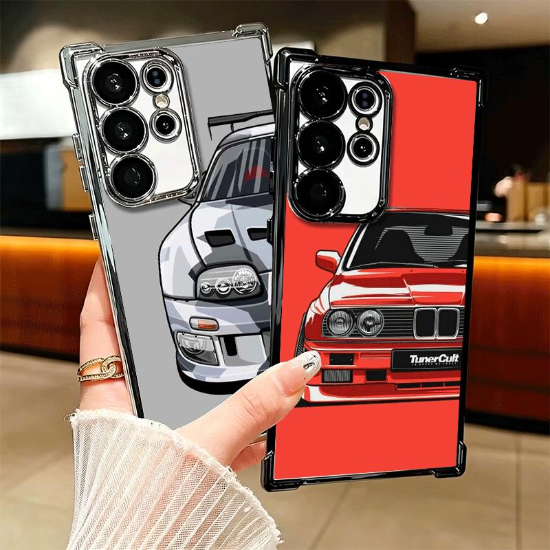 Simple Japanese Sports Cars Pattern Plating Phone Case For Samsung Galaxy S24 S25 FE S26 Edge S23 Ultra S22 S21 Plus S20 Anti-Fa