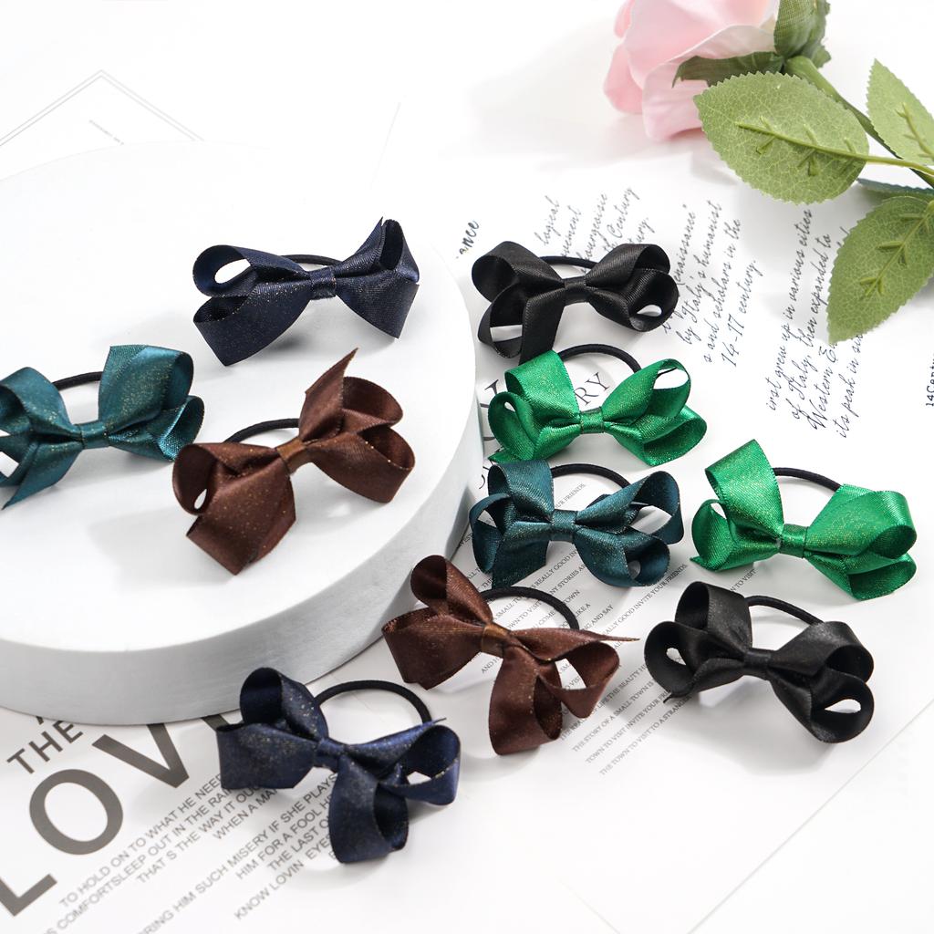 40Pcs Glitter Silky Ribbon 2.5" Hair Bows Pigtail Holders Elastic Ties Hair Bands For Baby Girls Toddlers Gifts In Pairs