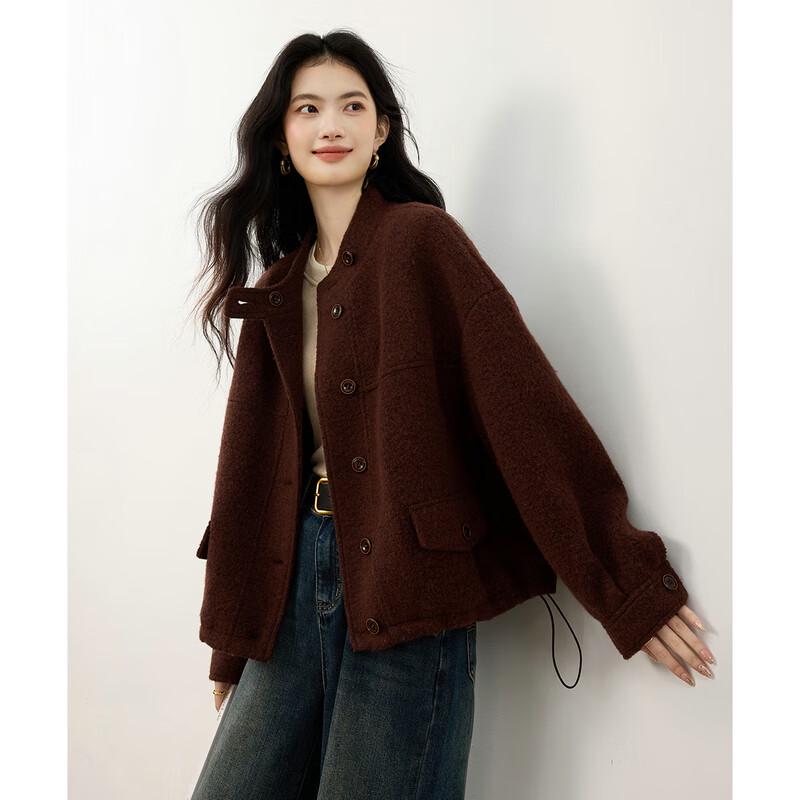 Женская короткая куртка из смесовой шерсти со стойкой M