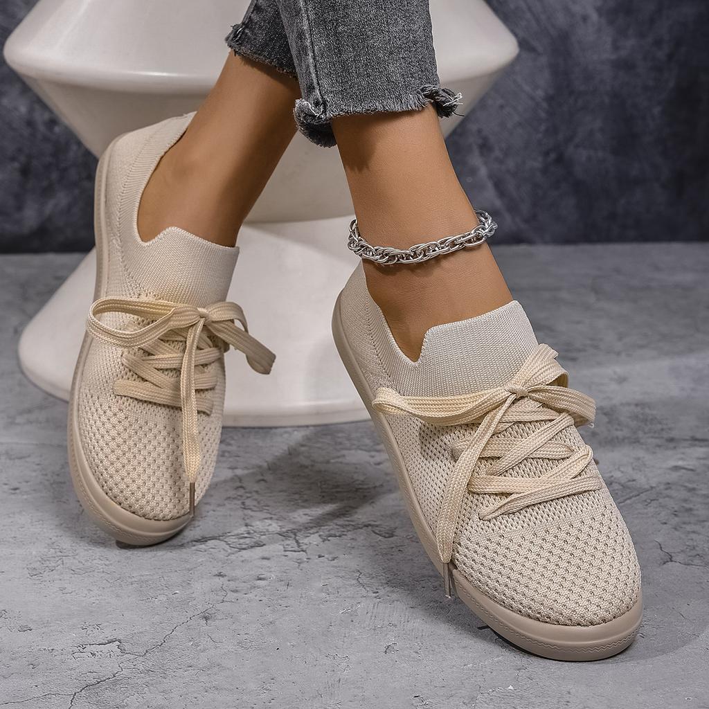 Women Sneakers Mesh Knitted Platform Sports Shoes Woman Breathable Casual Sneakers Women Non-Slip Lace Up Tennis Shoes Ladies