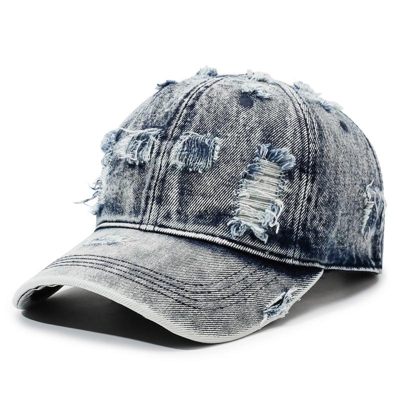 Ripped Denim Baseball Cap Unisex Sun Hat Vintage Cap серый