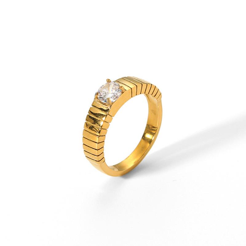 Geometric Titanium Steel Open Ring With Diamond Embellishments For Women