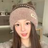 Sweet and Cute Cat Ears Plush Hat Women's Autumn and Winter Versatile Cold-proof Warm Hat Casual Face Small Knitted Hat