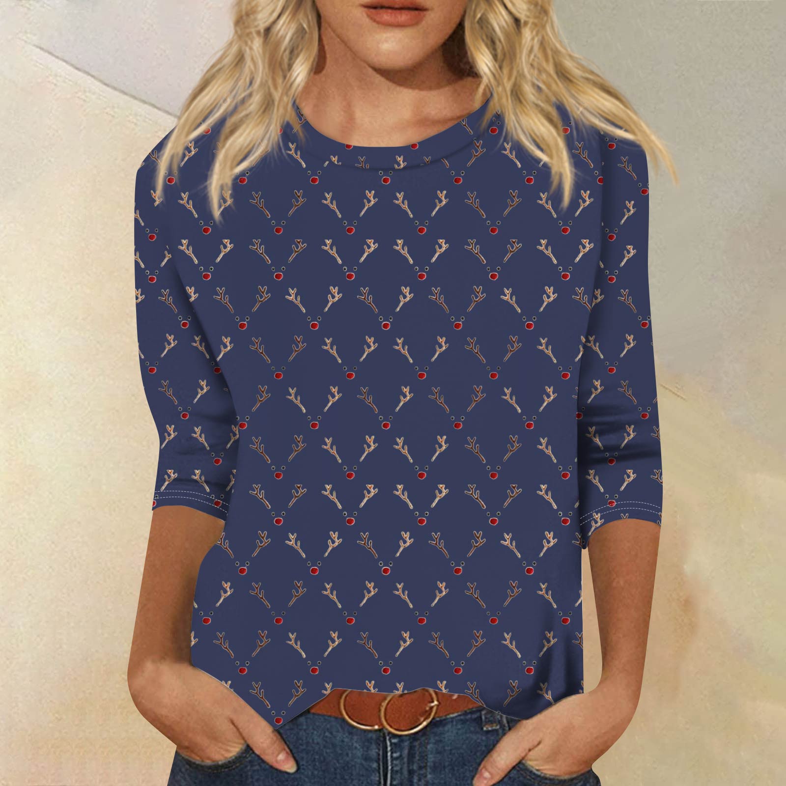 

Женская модная повседневная футболка с рукавом три четверти, принтом на Хэллоуин и круглым вырезом XXXL тёмно-синий