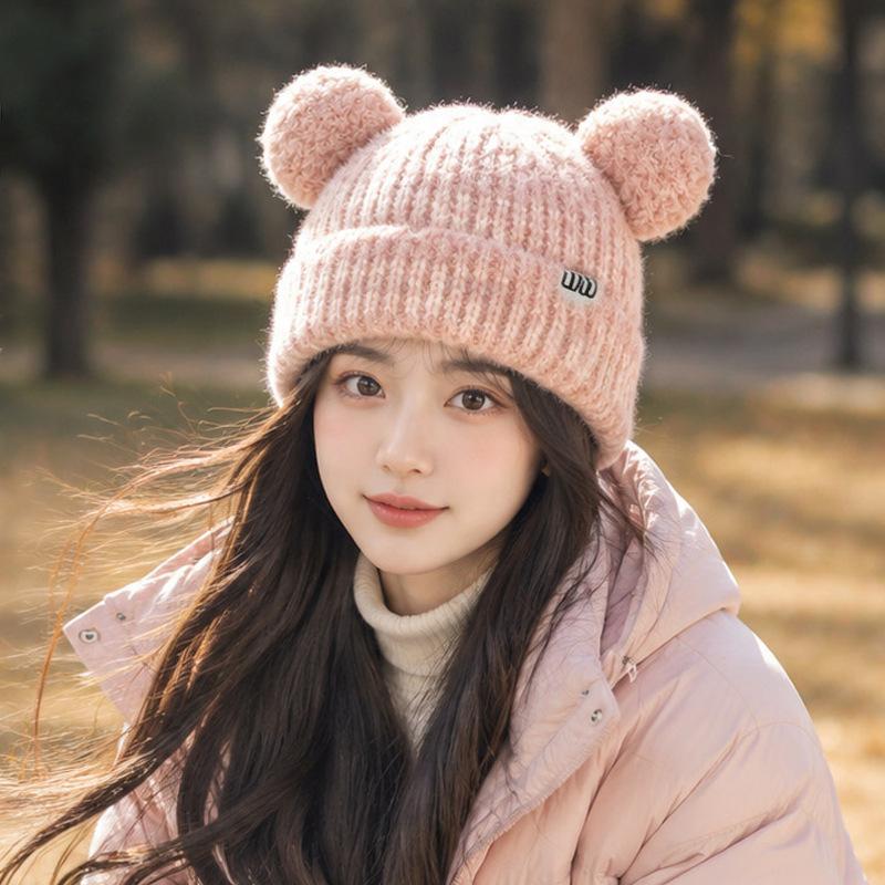 Cute Bear Ear Wool Hat, Windproof and Warm Hat In Autumn and Winter, Women's Soft Waxy Skin-friendly Age-reducing Knitted Hat