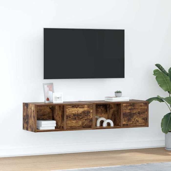 VidaXL TV Furniture 2 Pcs Smoked Oak 60x31x25.5 Cm Engineered Wood, TV Bench, Hi-fi Unit, Entertainment Center, Sideboard 861445