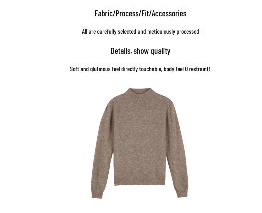 Women's Slimming Wool Sweater - Half High Neck, Long Sleeve, Loose Velvet Pullover, Versatile Knitwear for Autumn/Winter.