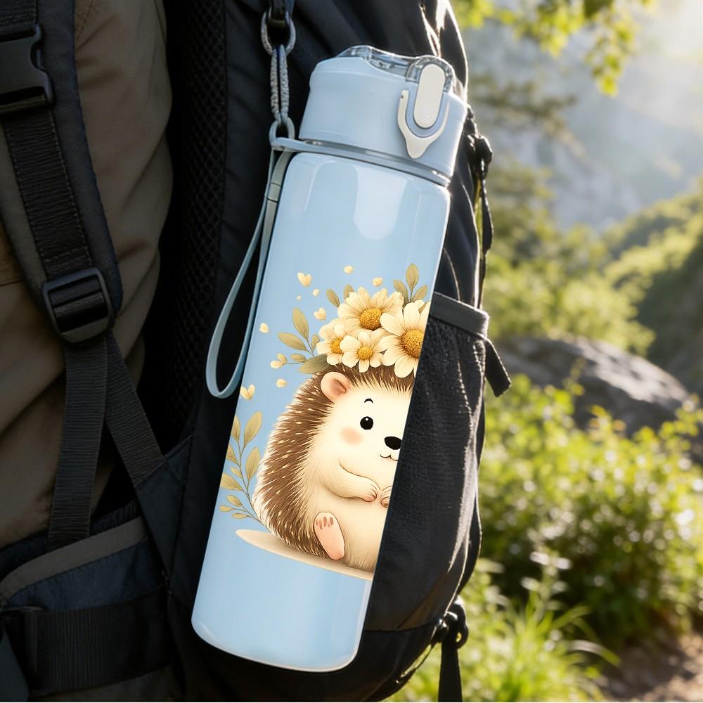 1PC Sunflower Hedgehog Cartoon 750ml Color Plastic Sports Water Bottle Leakproof Flip Straw Lid Suitable for Sports Office Home Use
