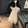 [Golden Velvet] New Retro Gentle Medium and Long Dress Fairy Gauze Skirt Autumn and Winter Set Two-piece Set