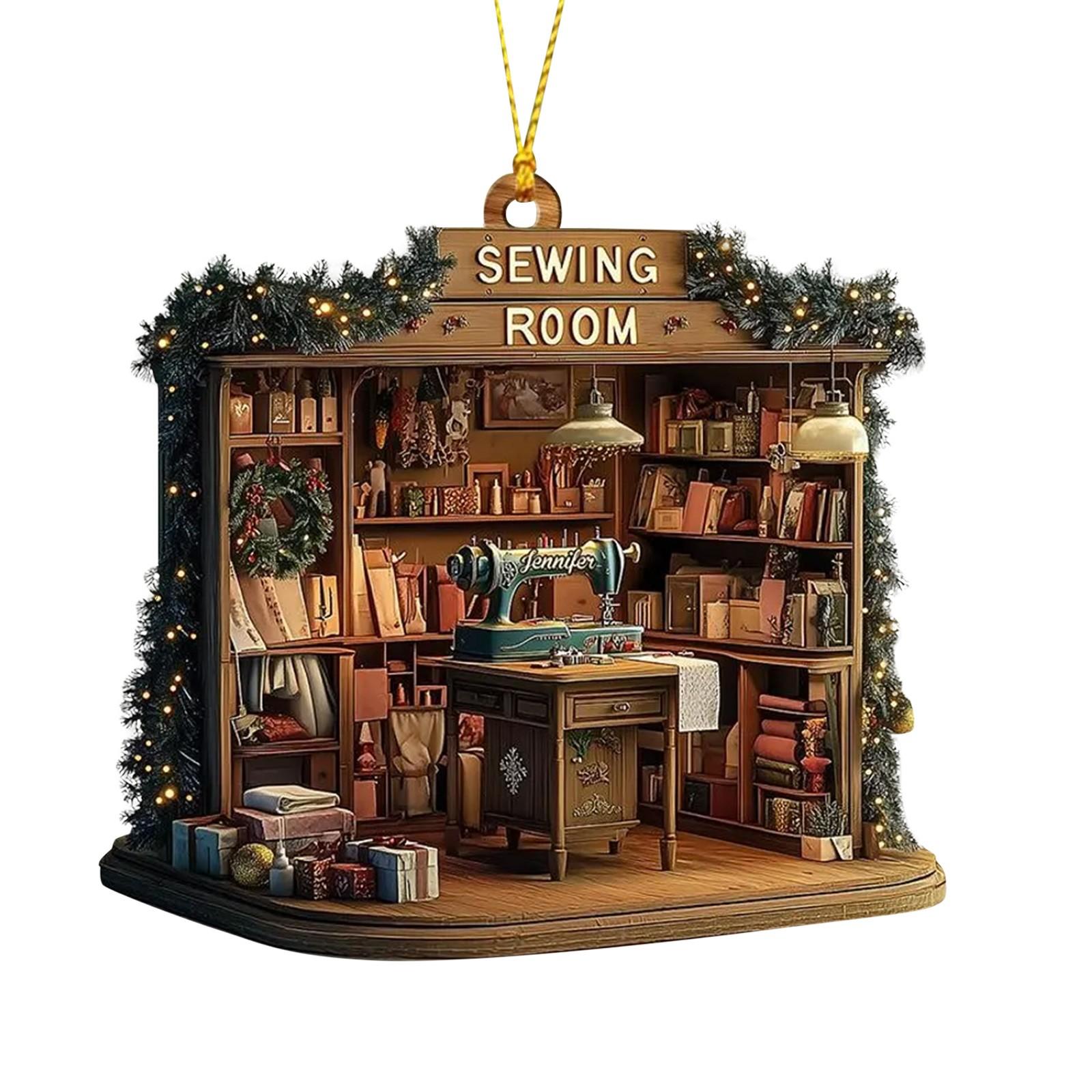 

Рождественский акриловый орнамент Графический дизайн Швейная комната Украшение на рождественскую елку Винтажная швейная машинка Украшение для чулок Набивка