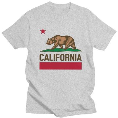 T-shirt da uomo con orso e bandiera dello stato della California, moda urbana, cotone puro, maglietta 1846, I Love CA, manica corta, estiva, casual, regalo, merchandising
