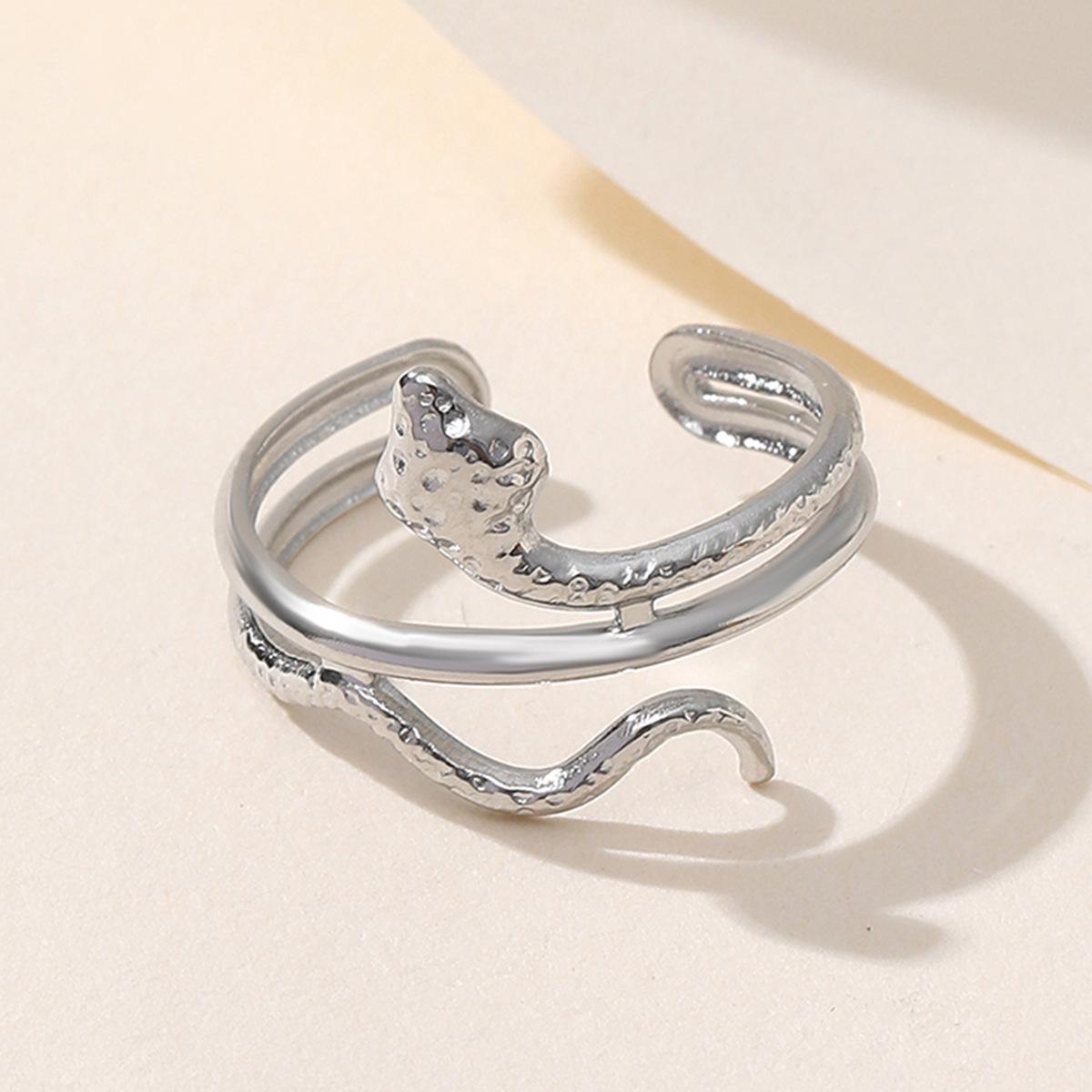 Cross Jewelry Hip Hop Punk Multi-layer Open Snake Ring - Personality Style Stainless Steel Finger Ring for Boyfriend