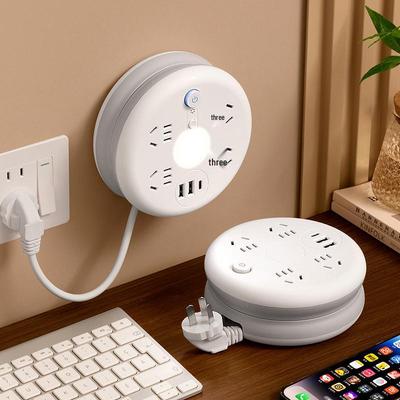 Runde Einziehbare Multifunktionale Teleskop-Steckdosenleiste mit USB und langem Kabel - Ideal für Studentenwohnheime und Zuhause