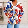 Women Plus Size Zip Up Drawstring Hoodie Long Sleeve Colorful Paint Splash Print With Pockets