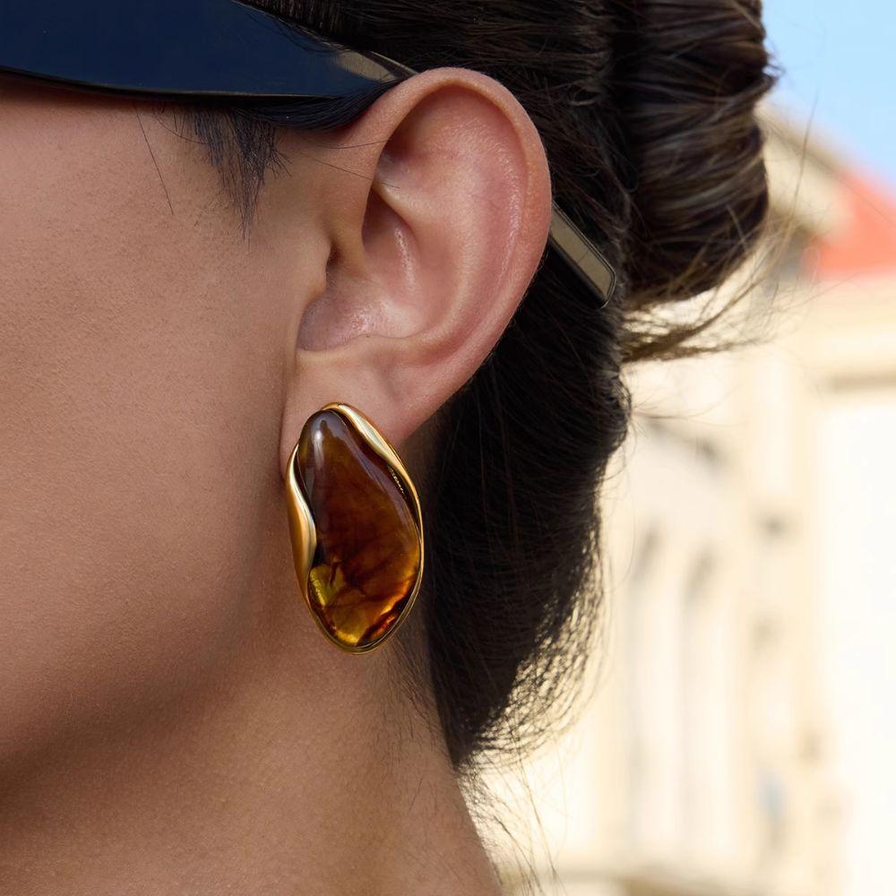 Brown Green Beige Women Earrings Stainless Steel Vintage Finger Rings  Jewelry Gift