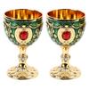 2PCS Embossed Stemmed Glasses Green Metal Wine Cup Goblets & Chalices Wine Glass  Party Use