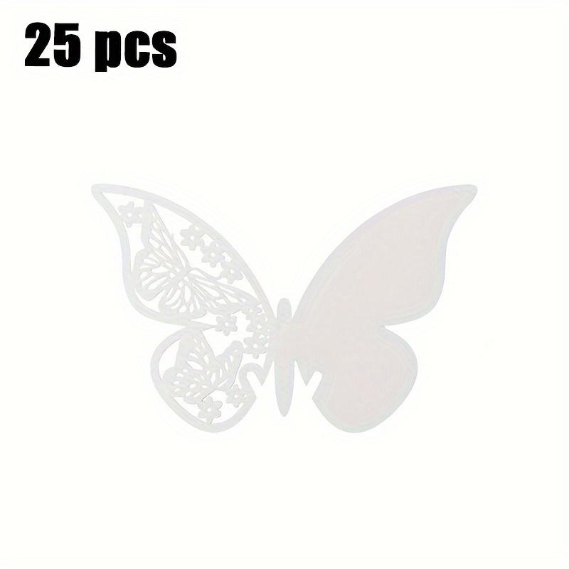 1Set 25Pcs 3D Butterfly Wine Glass & Wall Decor Stickers - Laser - Cut Skeleton Paper Cup Cards for Weddings, Pink & White