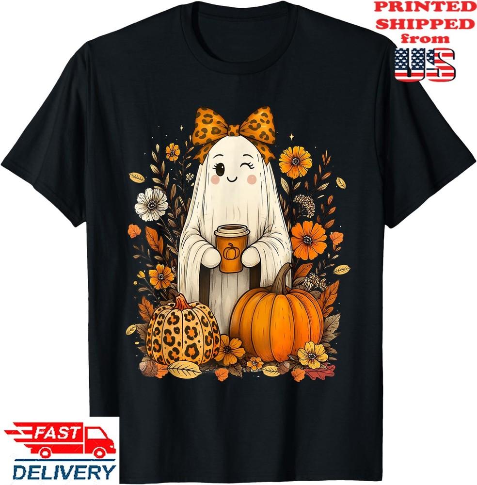 Cute Boo Coquette Leopard Pumpkin Spice Autumn Fall T-Shirt, Unisex Tee Unisex T-Shirt S