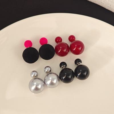 Ankola Rotes Temperament Einfache Doppelseitige Schwarze Perlenstecker Für Damen High-End-Sinn