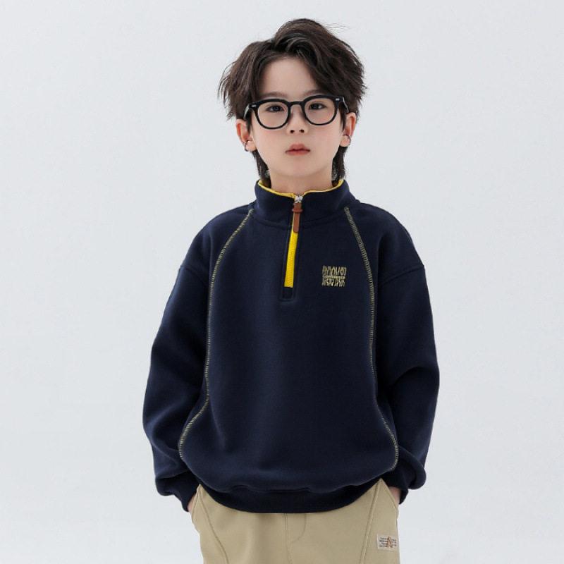Boys Fleece Lined Half Zip Stand Collar Sweatshirt Warm Long Sleeve Jacket for Big Kids Chinese New Year Outfit 120