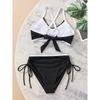 Drawstring Side High Waist Bikini Swimwear Women Black Patchwork Cross Push Up Bandage Cross Bathing Suit Swimsuit