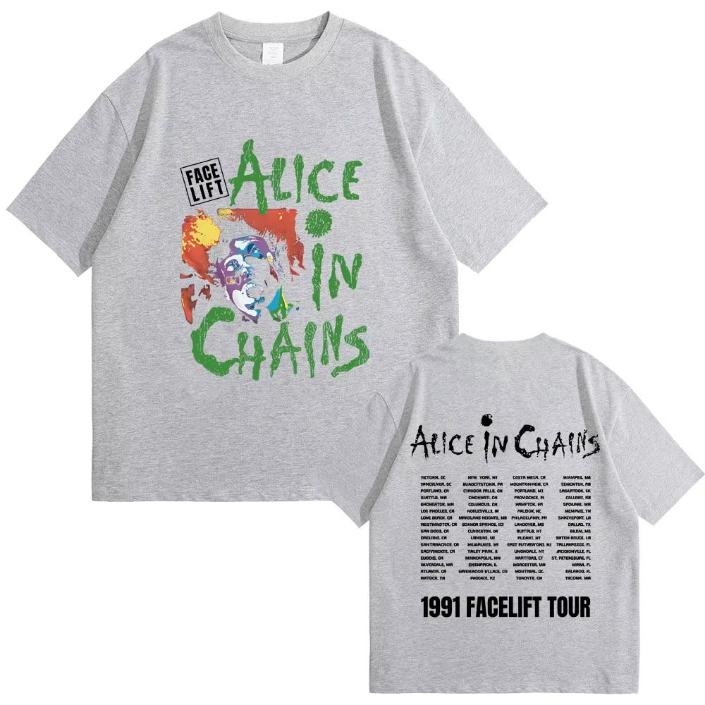 

Футболка Rock Band Alice in Chains Face Lift Tour 1991 Мужская Женская Панк Повседневная Оверсайз Топы Мужская Мода Футболки из Чистого Хлопка 4XL
