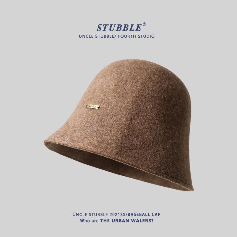 Autumn and Winter Warm Wool Fisherman Hat Women's Retro Basin Hat Korean Style Face Covering Bucket Hat Foldable Table Lamp Hat