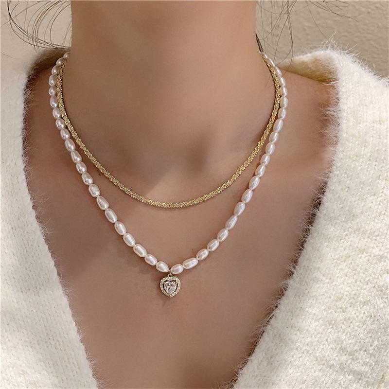 Minimalist Pearl Heart Zircon Pendant Necklace for Women