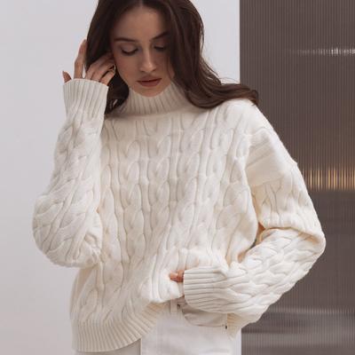 Autumn Winter Half Turtleneck Sweater Women's Lazy Twisted Knit Loose Pullover Comfortable Warm Undercoat Knit Top